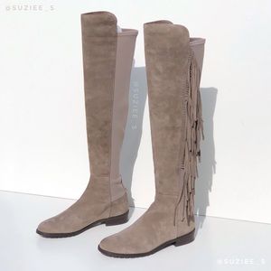 Stuart Weitzman Nude Brown Mane Fringe Over the Knee Suede Boots 6M